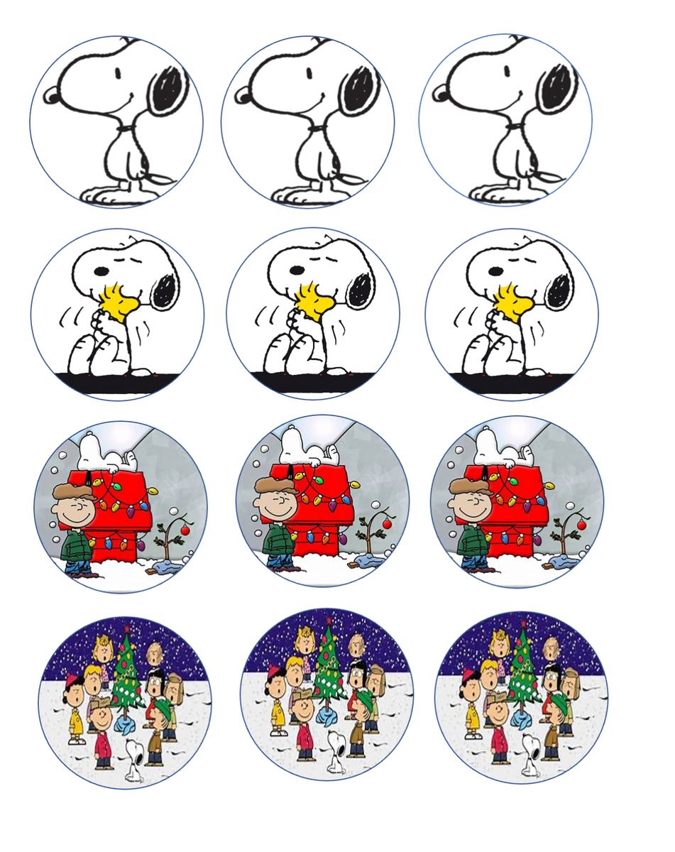 Set Of 12 Snoopy Christmas, Edible Paper, Cupcake, Cookie, Oreos Pre Cut within Free Printable Peanuts Christmas Cupcake Toppers