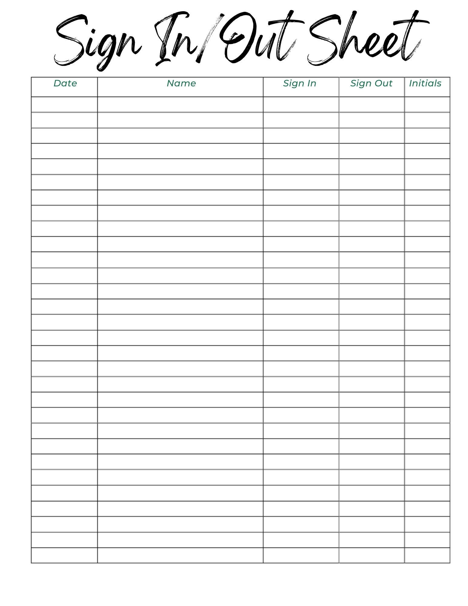 Sign In And Out Sheet Printable Form, Digital File, Instant intended for Free Printable Sign in and Out Sheets