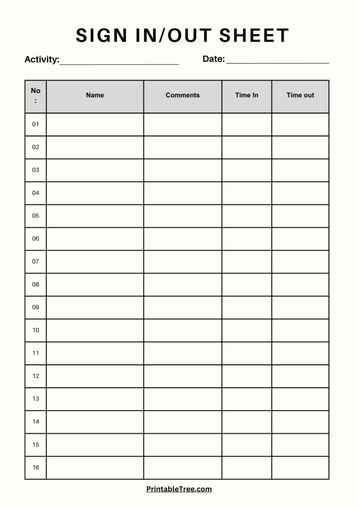 Free Printable Sign in and Out Sheets