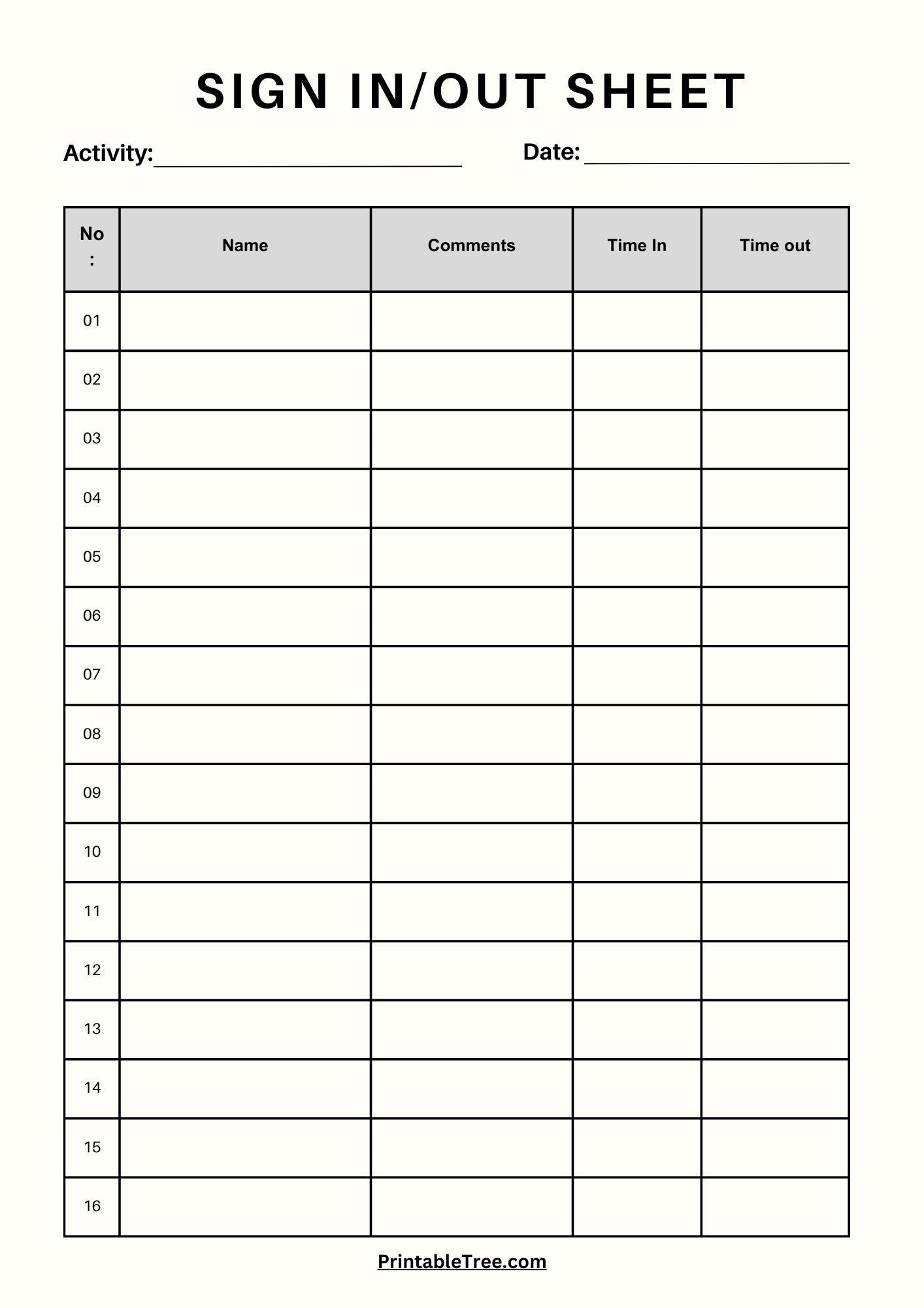 Sign Out Sheet for Free Printable Sign In And Out Sheets