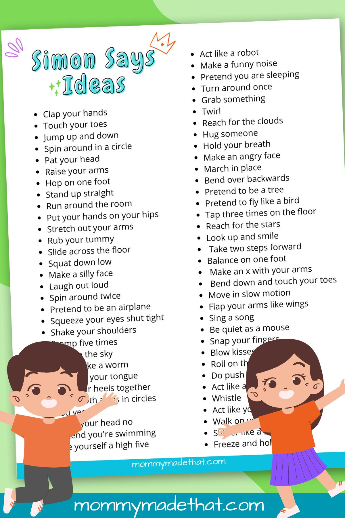 Simon Says Ideas (+Free Printable List Of Game Commands) in Free Printable Turn Taking Games