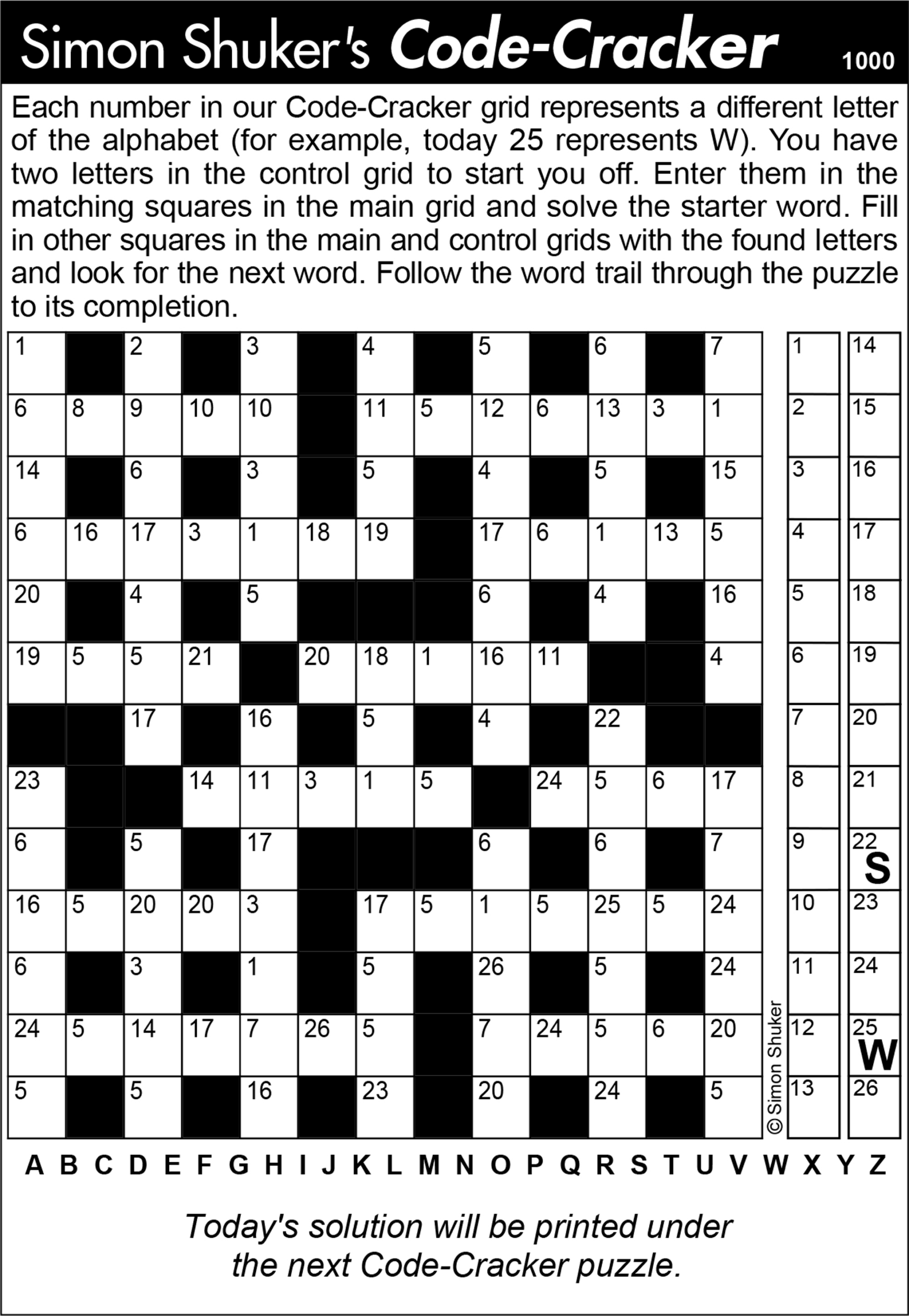 Simon Shuker&amp;#039;S Code-Cracker — Knight Features | Content Worth Sharing throughout Free Online Printable Codeword Puzzles