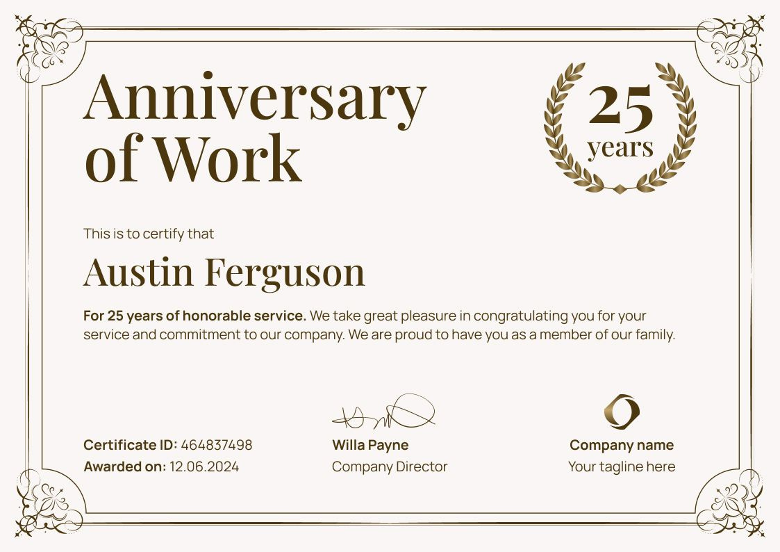 simple and framed work anniversary certificate template regarding free printable anniversary certificate templates Simple And Framed Work Anniversary Certificate Template regarding Free Printable Anniversary Certificate Templates