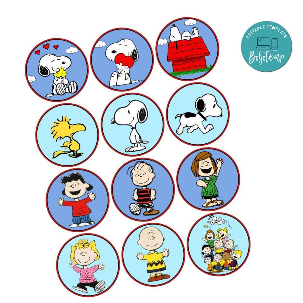 Snoopy Cupcake Toppers Template Printable Instant Download | Bobotemp with regard to Free Printable Peanuts Christmas Cupcake Toppers