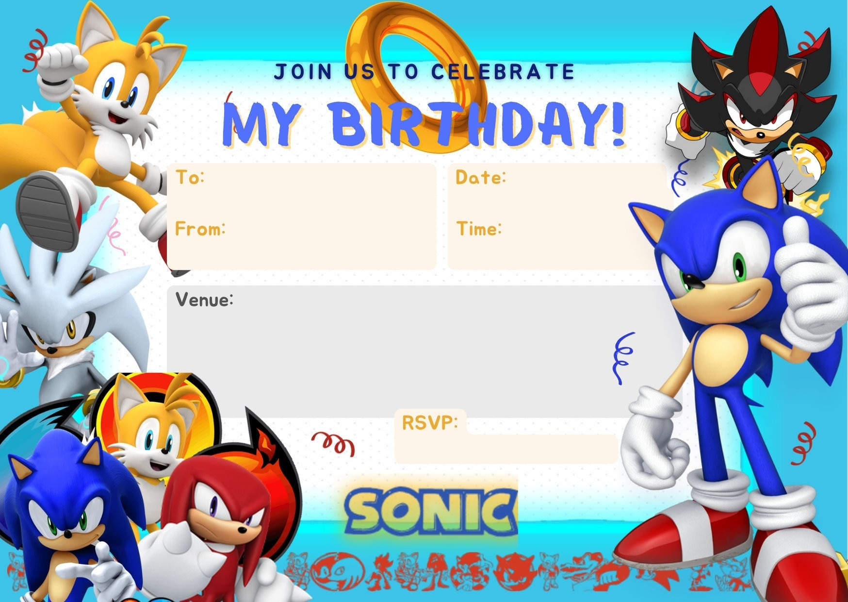 Sonic The Hedgehog Themed Printable Birthday Party Invitation + with regard to Free Printable Sonic the Hedgehog Party Invitations
