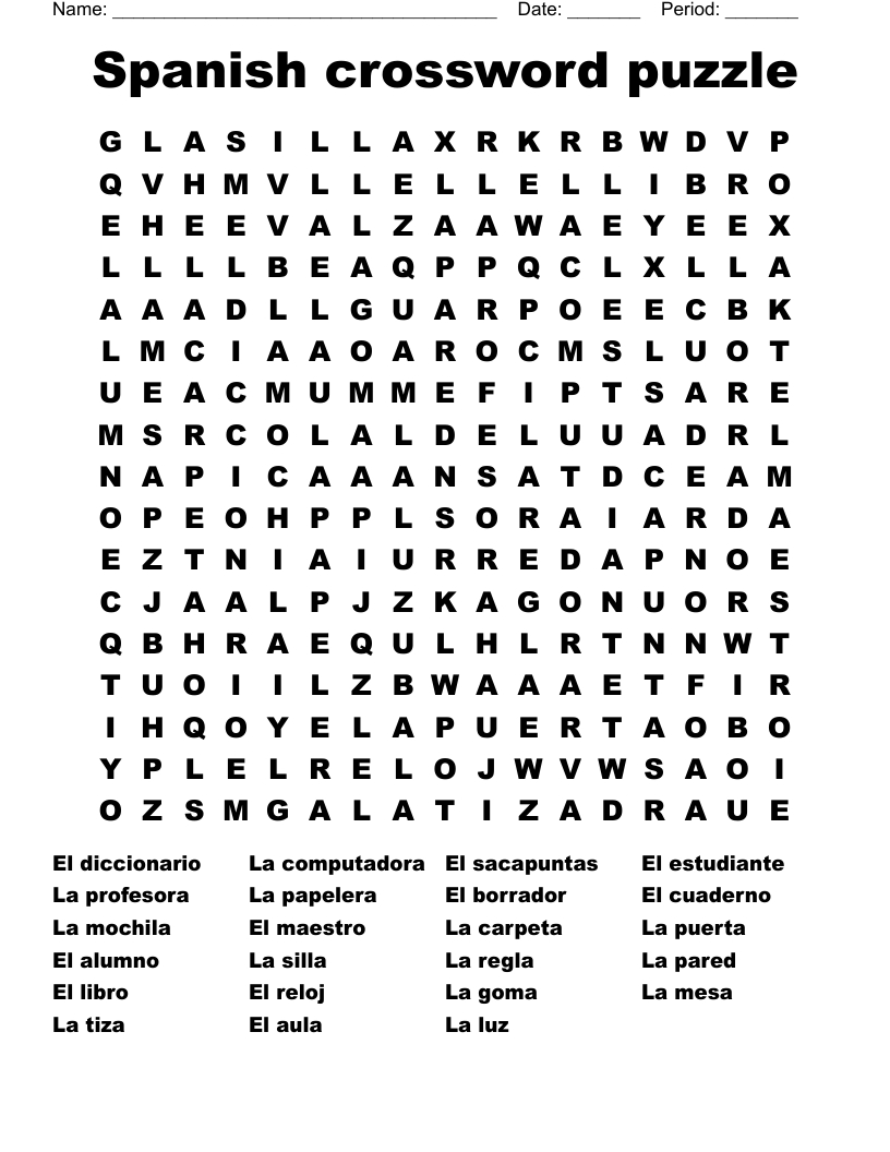 Spanish Crossword Puzzle Word Search - Wordmint inside Spanish Puzzles Printable Free