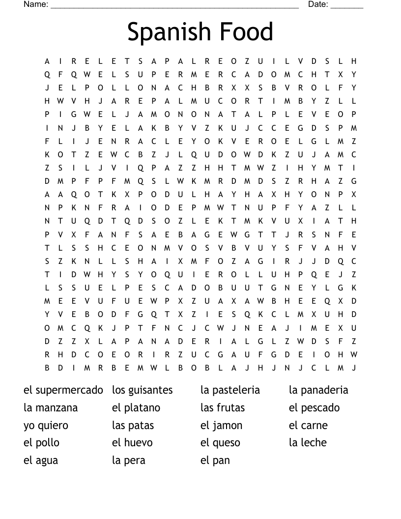 Spanish Food Word Search - Wordmint regarding Spanish Puzzles Printable Free