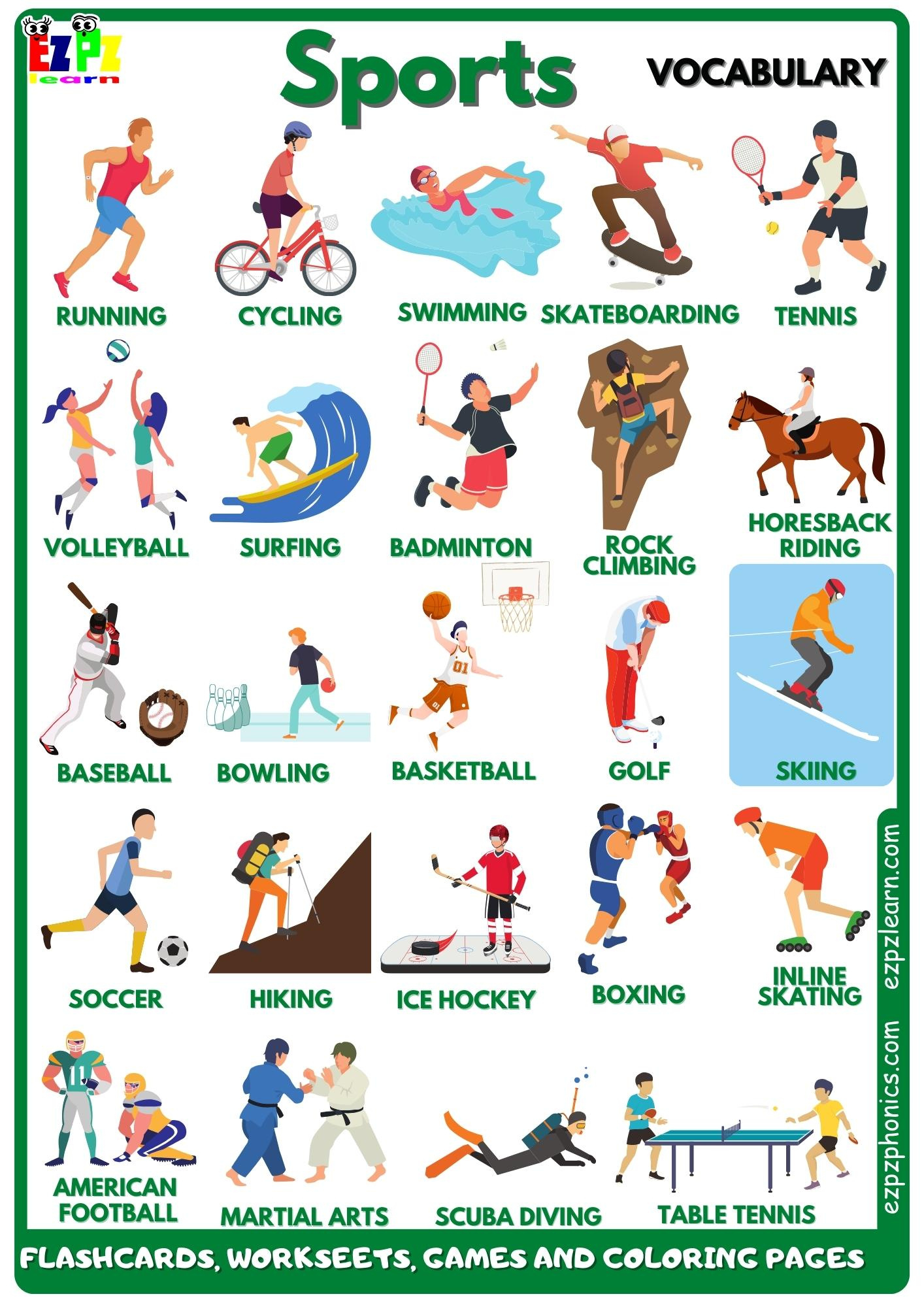 Sports Vocabulary Free English Vocabulary Flashcards, Worksheets inside Free Printable Picture Dictionary