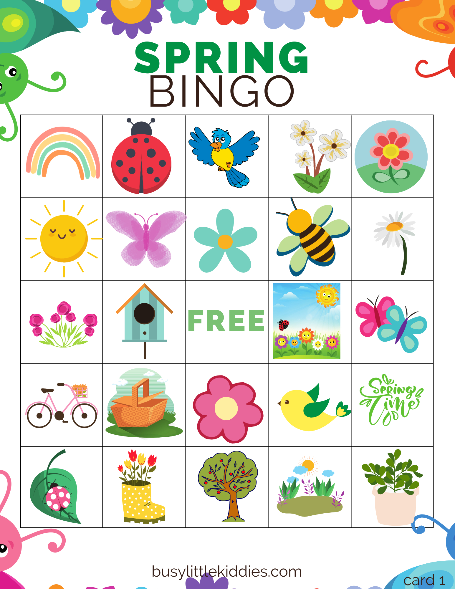 Spring Bingo Free Printable For Kids 4 Players - Busy Little Kiddies within Spring Bingo Free Printable