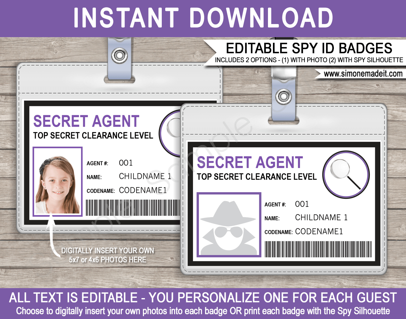 Spy Or Secret Agent Badge Template - Purple with Free Printable Spy Badges