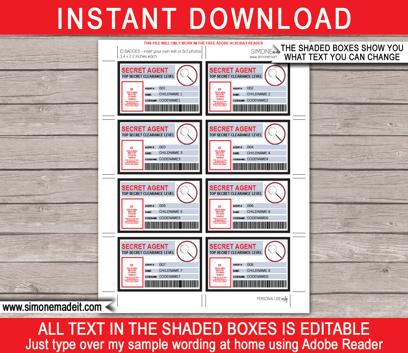 Spy Or Secret Agent Badge Template - Red with regard to Free Printable Spy Id Cards