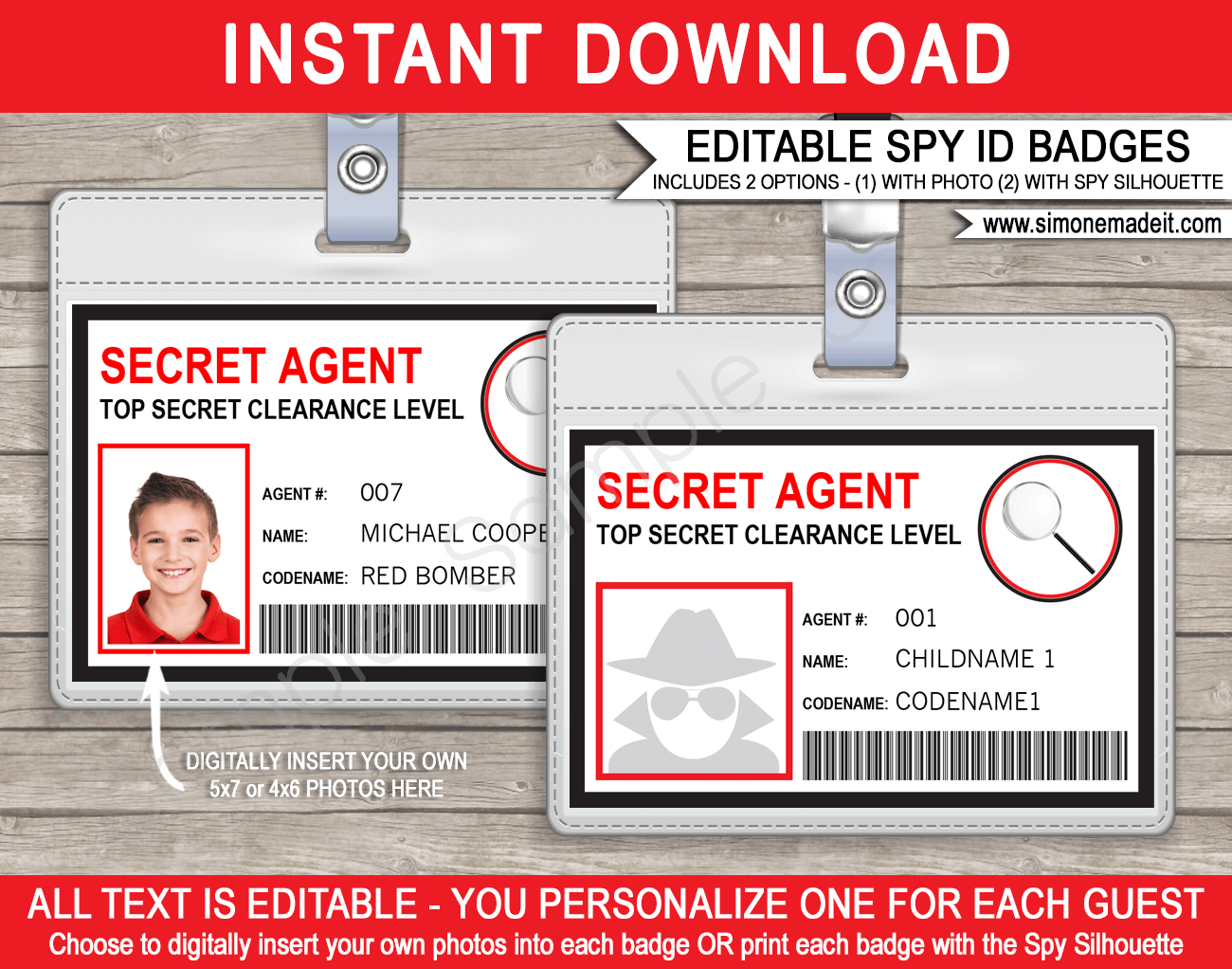 Spy Or Secret Agent Badge Template - Red within Free Printable Spy Badges