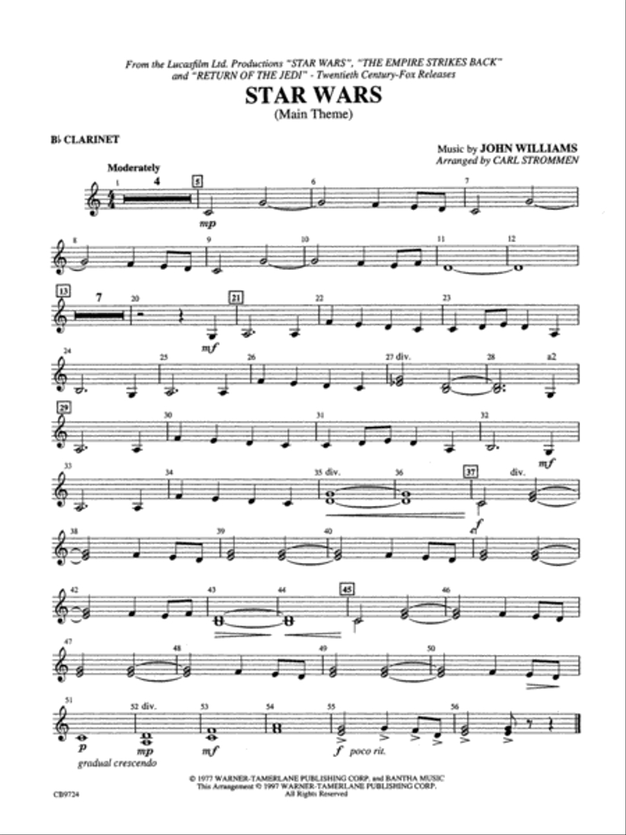 Star Wars Main Theme: 1St B-Flat Clarinet with regard to Free Printable Star Wars Sheet Music For Clarinet