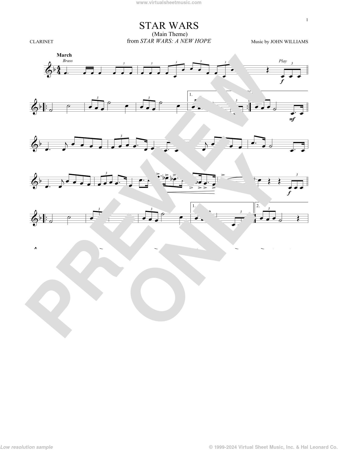 Star Wars (Main Theme) Sheet Music For Clarinet Solo (Pdf) within Free Printable Star Wars Sheet Music For Clarinet