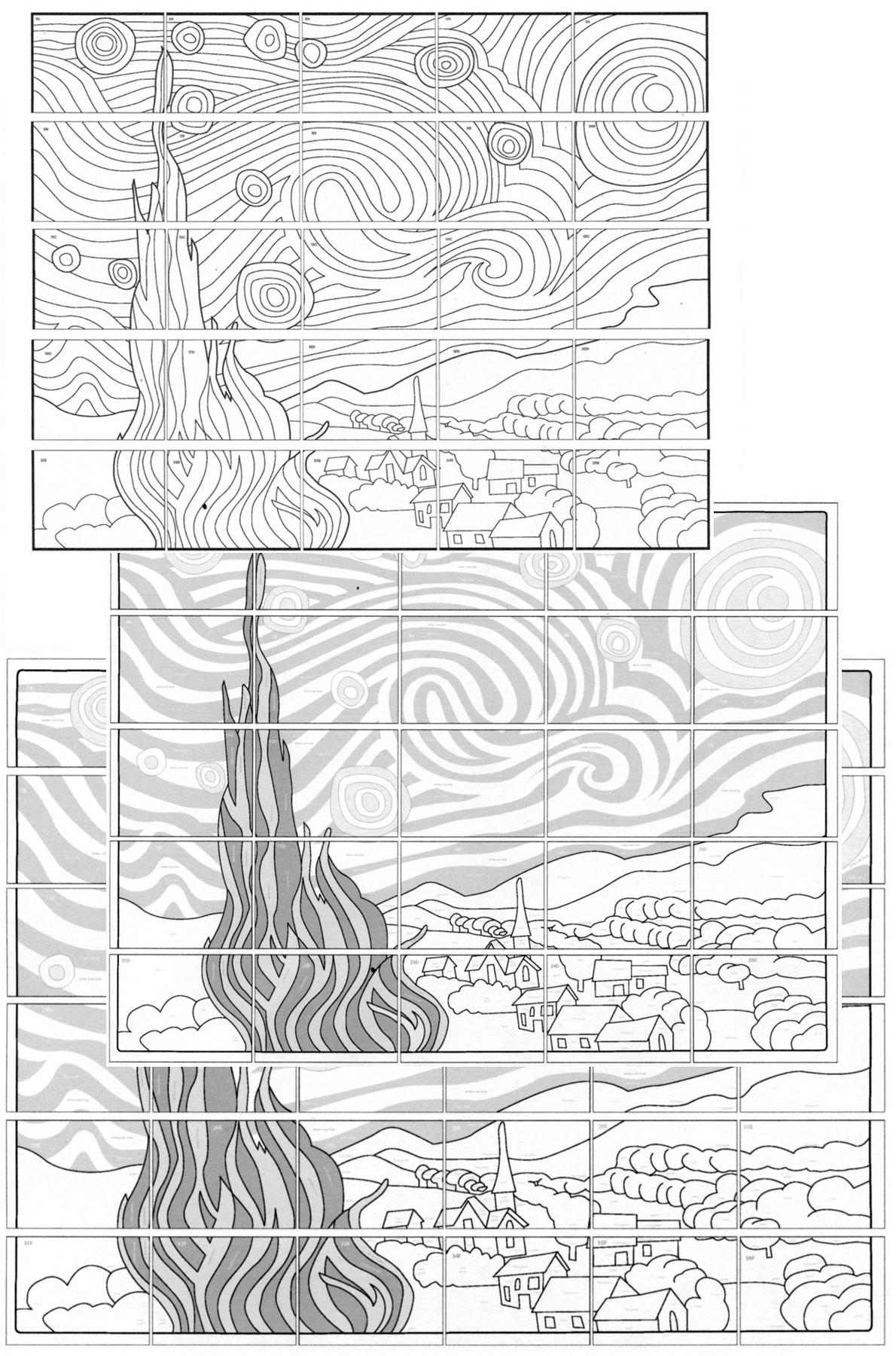Starry Night Mural Template For Kids Collaborative Art Project with regard to Collaborative Mural Printable Free