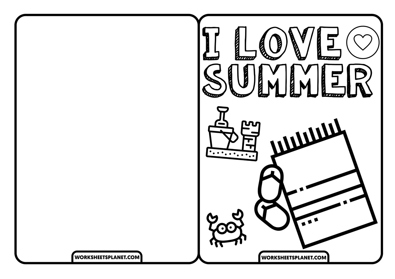 Summer Cards For Coloring - Worksheets Planet inside Free Printable Summer Cards