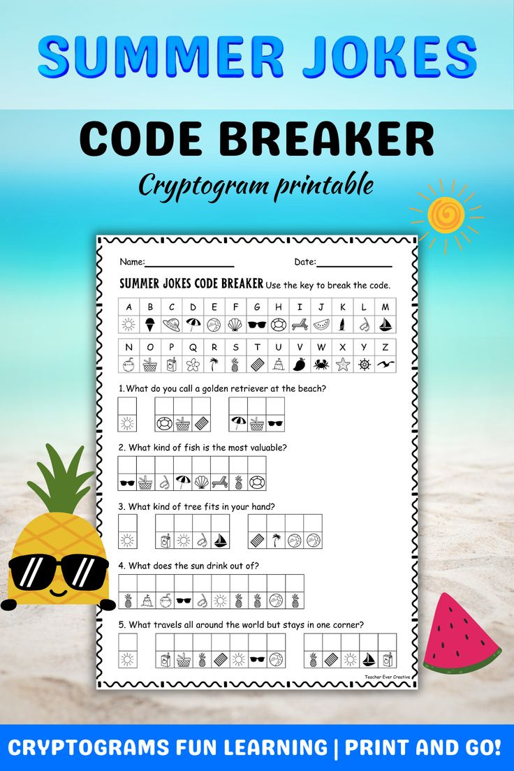Summer Jokes Cryptogram Puzzle For Kids pertaining to Free Printable Cryptograms For Kids
