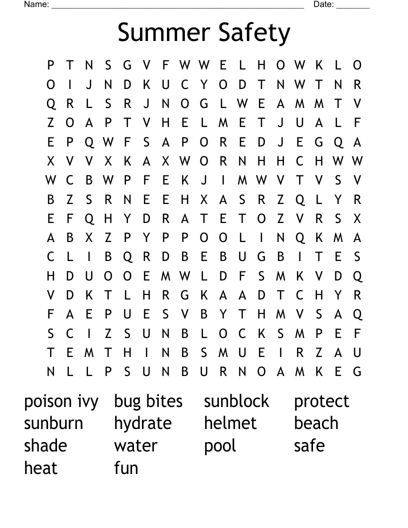 Summer Safety Word Search - Wordmint pertaining to Free Printable Summer Safety Worksheets