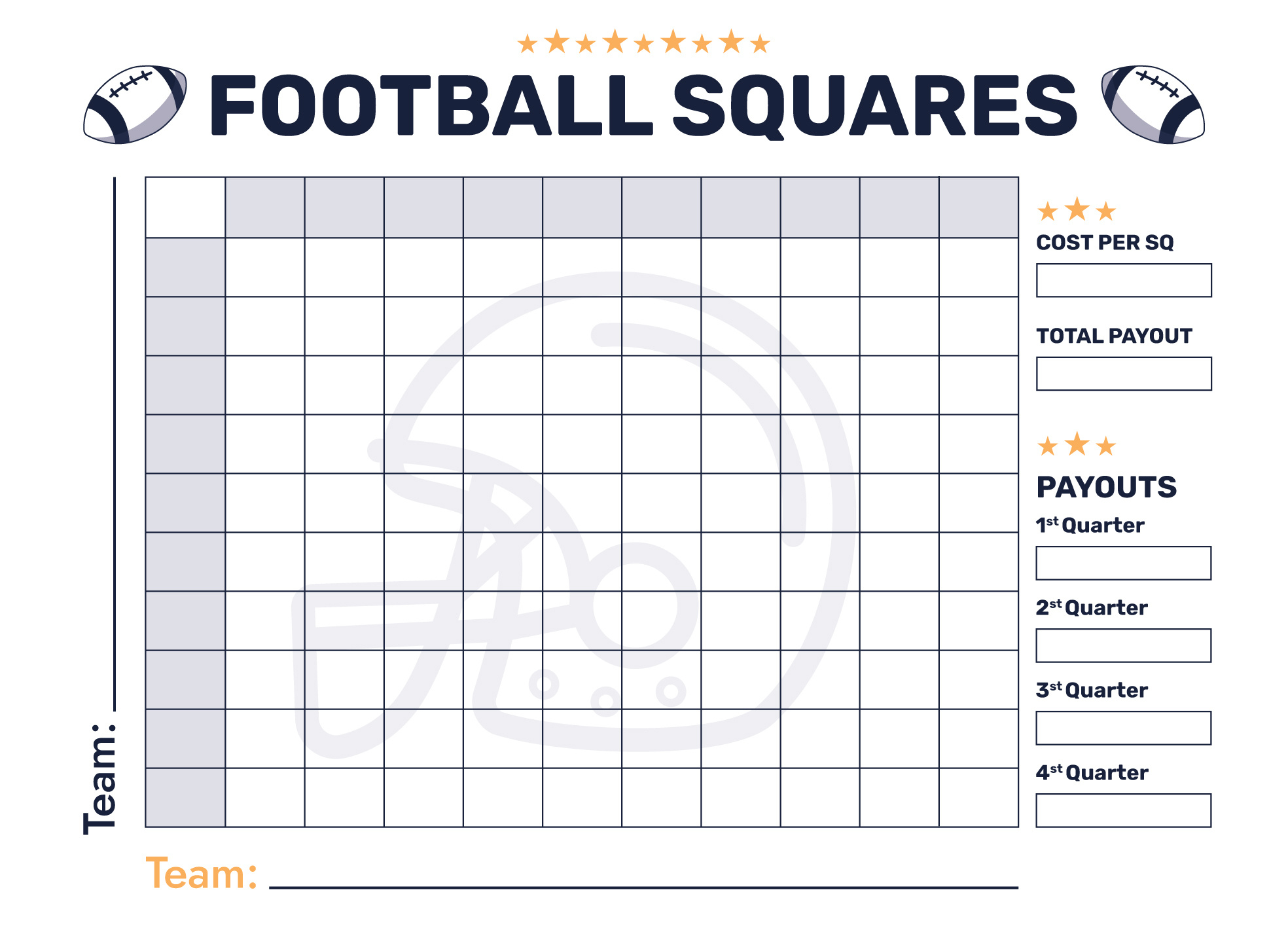 Super Bowl 100 Squares Free Google Docs Template - Gdoc.io pertaining to Free Football Square Template Printable
