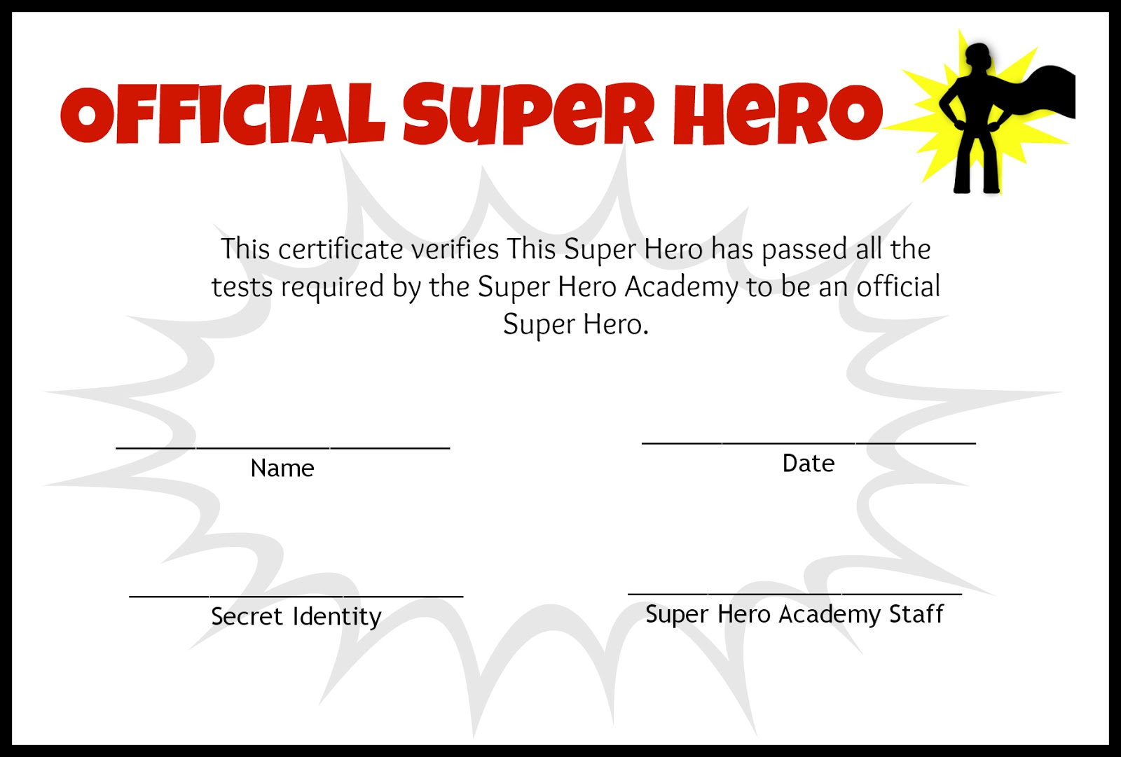 Superhero Certificate Free Printable within Free Printable Superhero Awards
