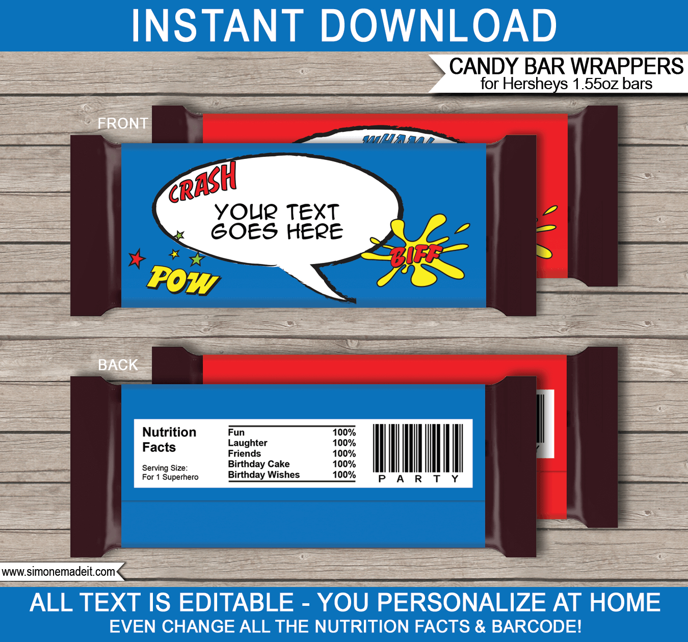 Superhero Hershey Candy Bar Wrappers Template - Blue pertaining to Free Candy Wrapper Template