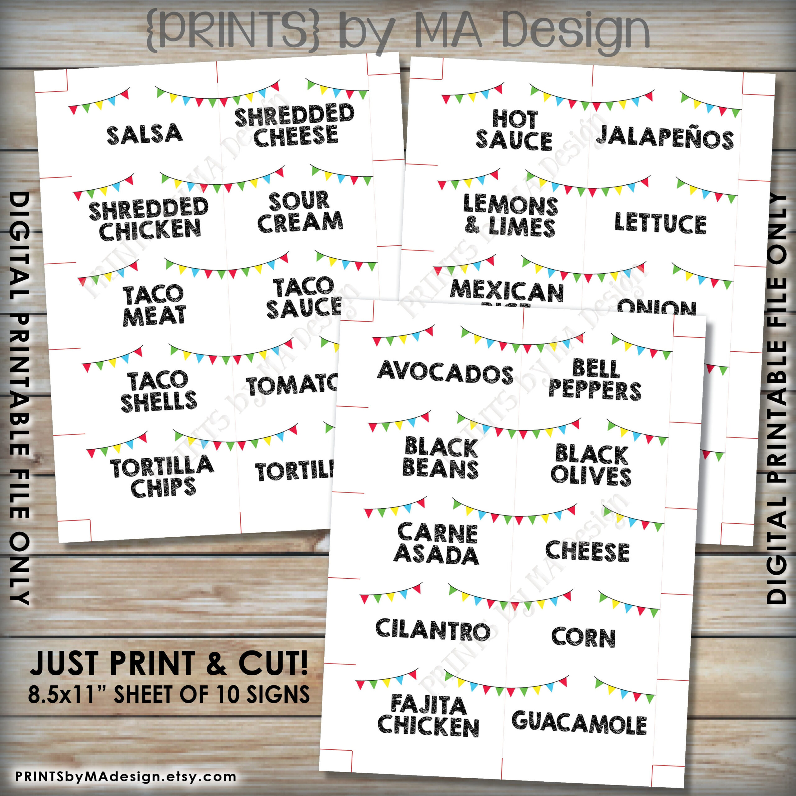 Taco Bar Labels, Taco Bar Menu Fiesta Mini Menu Taco Labels, Taco for Free Printable Taco Bar Labels