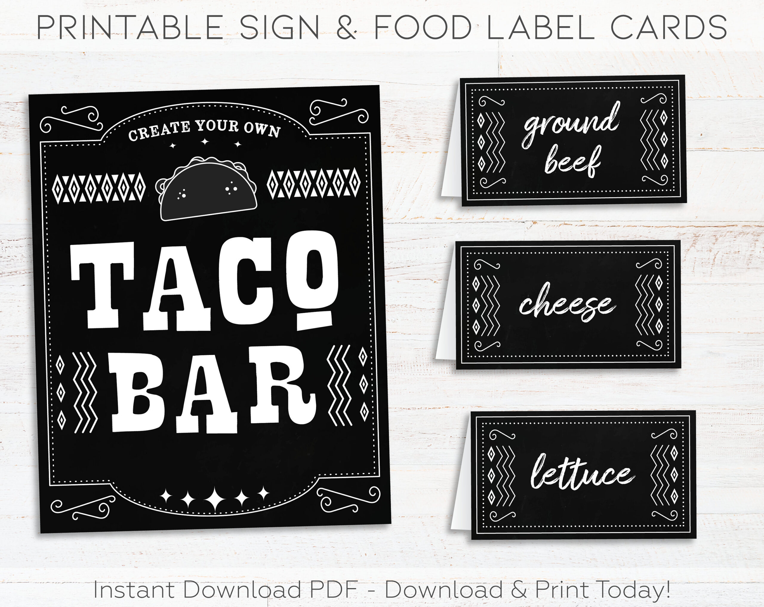 Taco Bar Sign &amp;amp; Taco Bar Label Tent Cards, Taco Bar Printable in Free Printable Taco Bar Labels