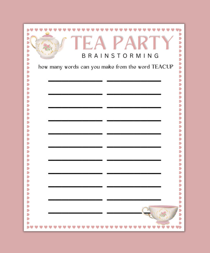 Free Printable Tea Party Games For Adults