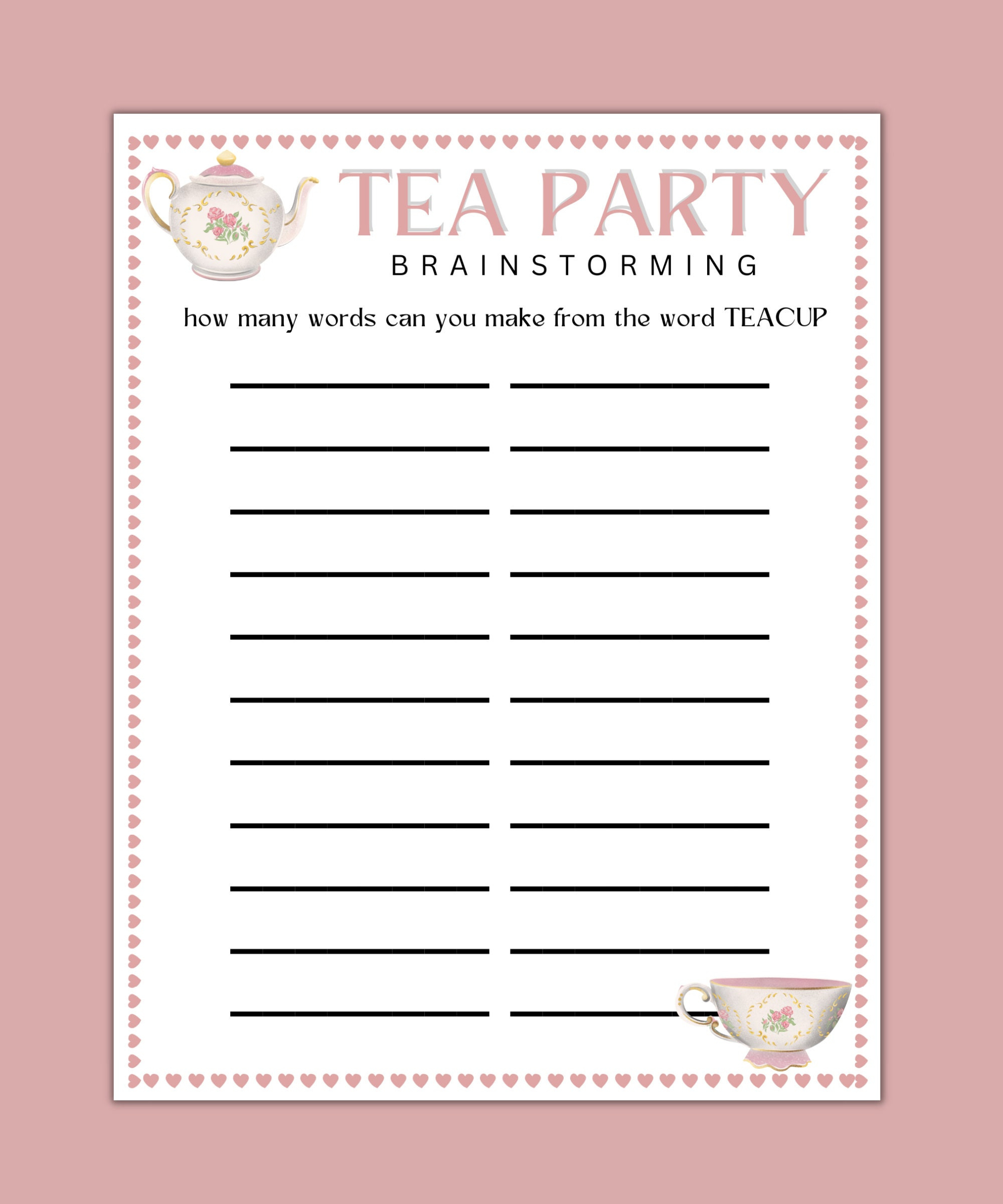Tea Party Games Bundle - Printable Tea Party Games - Tea Party in Free Printable Tea Party Games For Adults