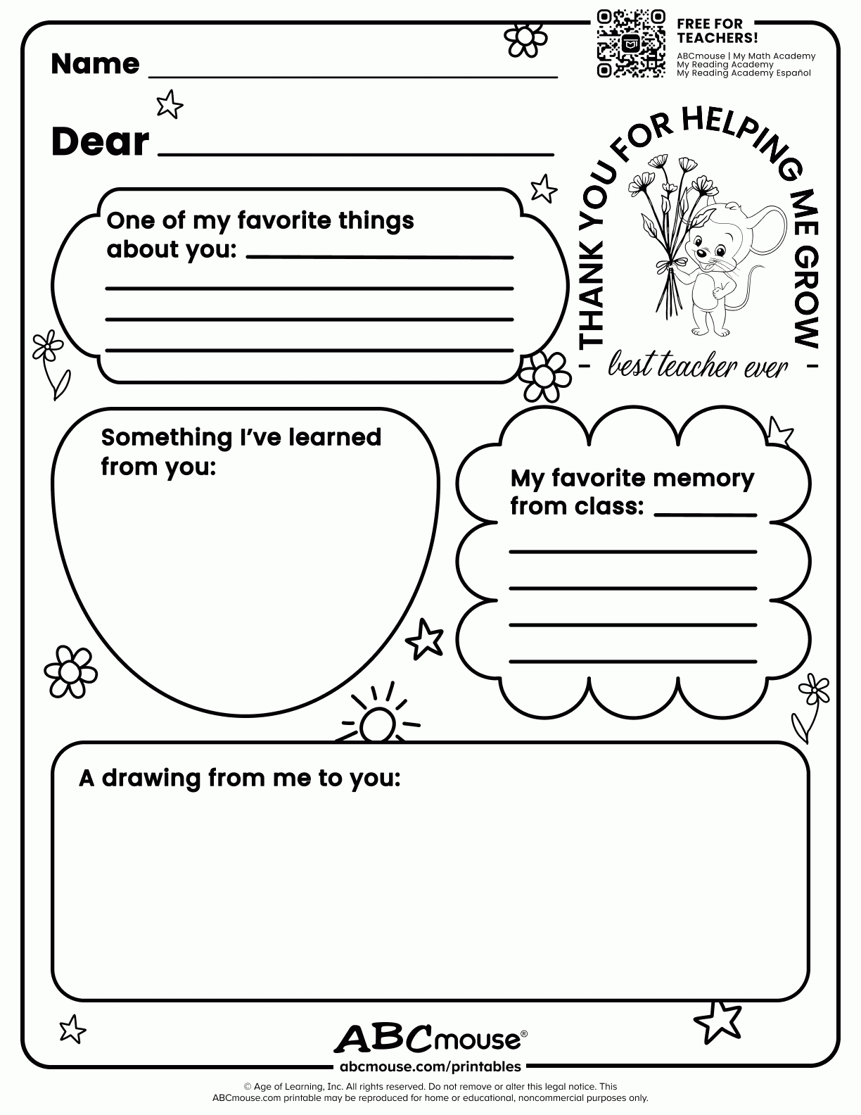 Teacher Appreciation (Free Printable!) | Abcmouse throughout Abc Mouse Free Printables