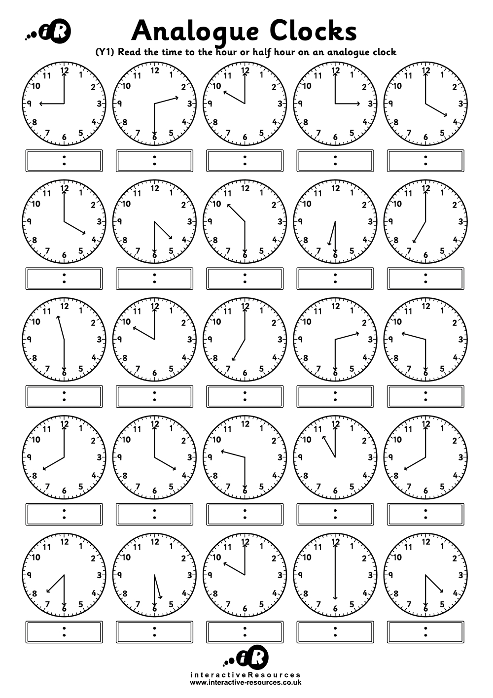 Teaching Time - Free Telling Time Worksheets with regard to Free Printable Analog Clock