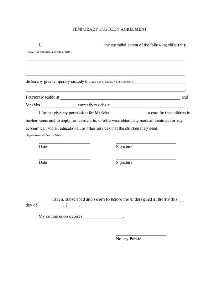 Free Temporary Guardianship Template