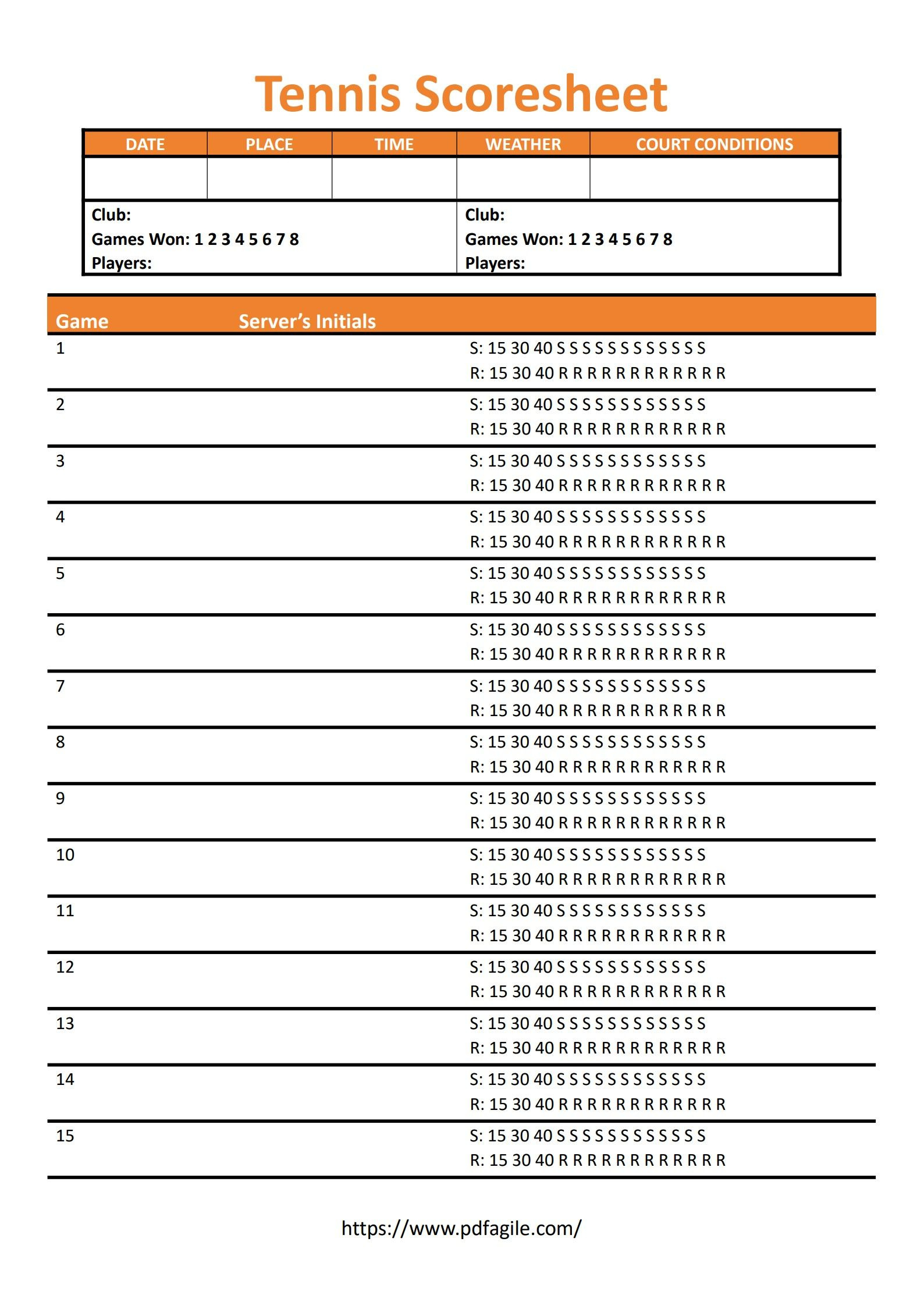 Tennis Scoresheet Template | Pdf Agile for Free Printable Tennis Score Sheets