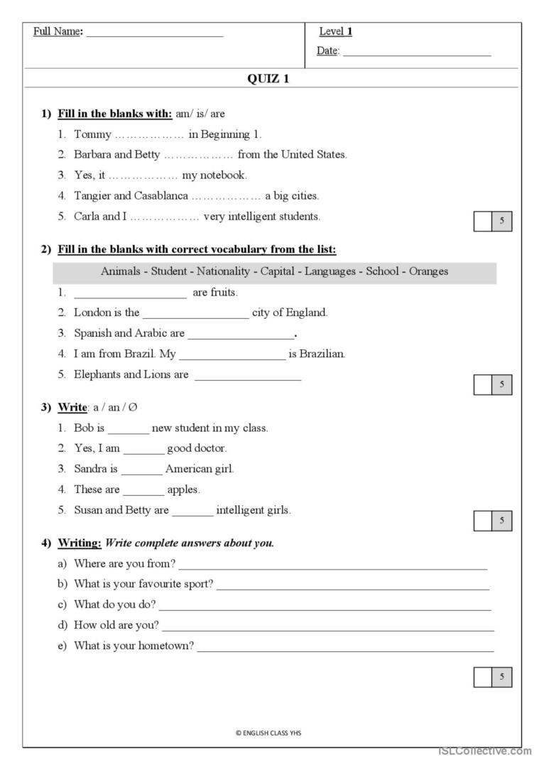 test 1 for beginners english esl worksheets pdf doc pertaining to free printable esl assessment test Test 1 For Beginners: English Esl Worksheets Pdf & Doc pertaining to Free Printable ESL Assessment Test