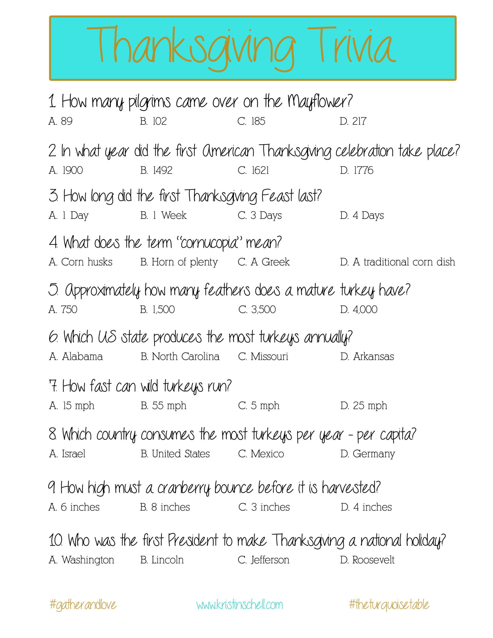 Thanksgiving Trivia {A Printable For Your Gathering} - The for Free Printable Trivia Questions And Answers