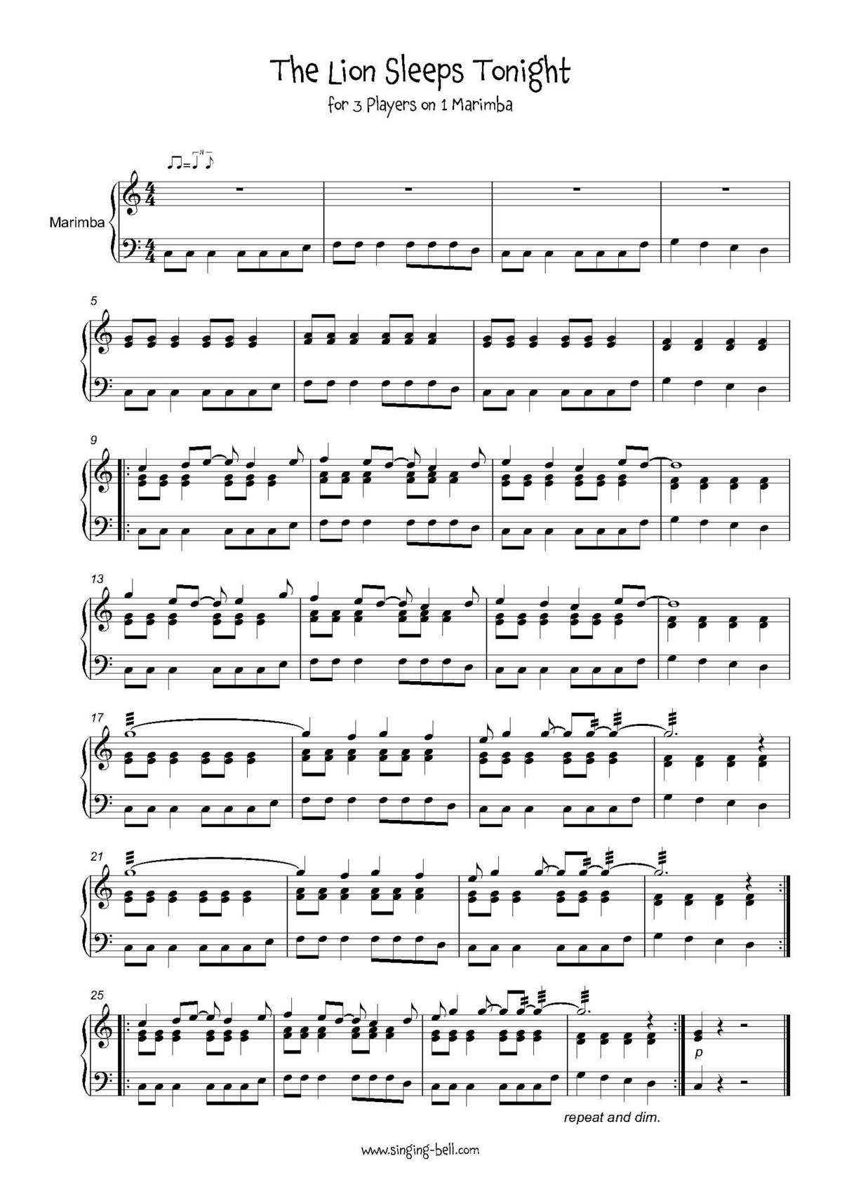 The Lion Sleeps Tonight Percussion Sheet Music (+Marimba) inside Free Printable Piano Sheet Music For The Lion Sleeps Tonight