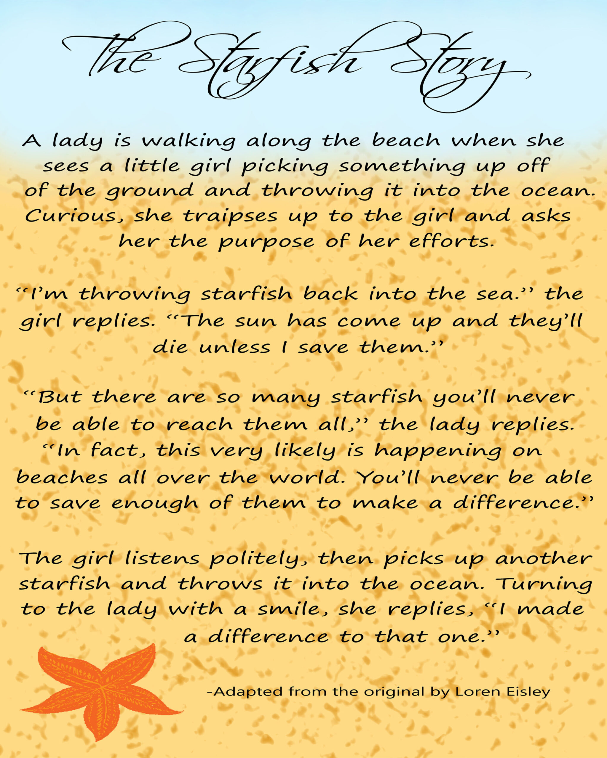 The Starfish Story, Art Print, Instant Download, Coastal Decor with Free Printable Starfish Story