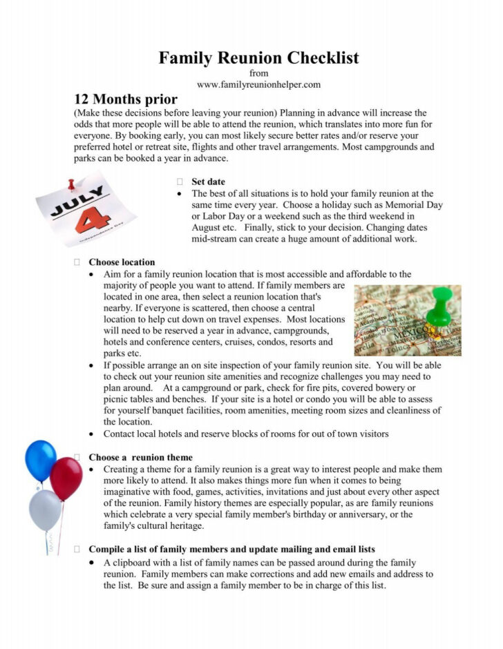 Free Printable Family Reunion Checklist