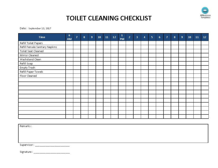 Toilet Cleaning Checklist Template Free