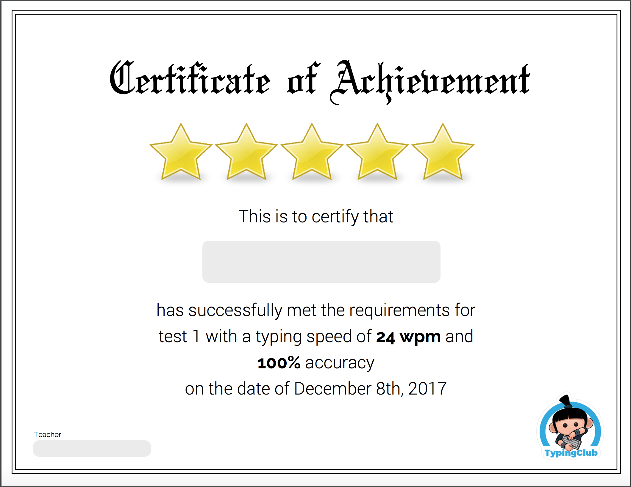 Typing Certificates - Typingclub within Free Typing Test With Printable Certificate