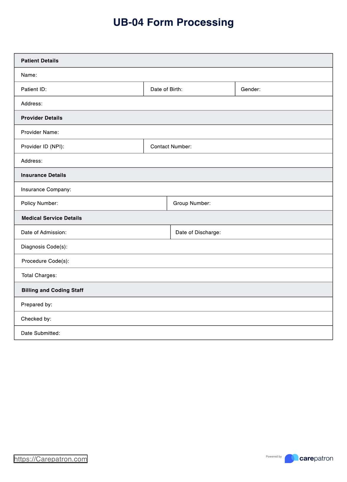 Ub 04 Forms inside Free Printable Ub 04 Claim Form