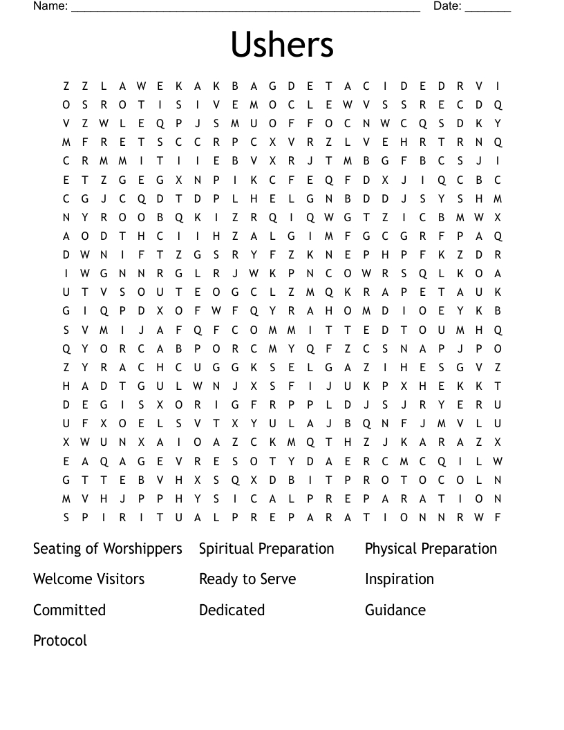 Ushers Word Search - Wordmint for Free Printable Usher Hand Signals