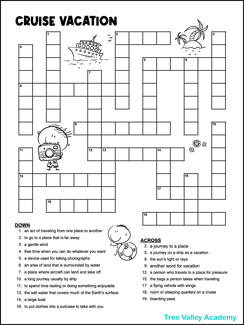 Vacation Crossword Puzzles - Tree Valley Academy intended for Free Printable Holiday Word Winks