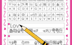Valentine Cryptogram Free Printable Puzzle – Your Therapy Source inside Free Printable Cryptogram Worksheets
