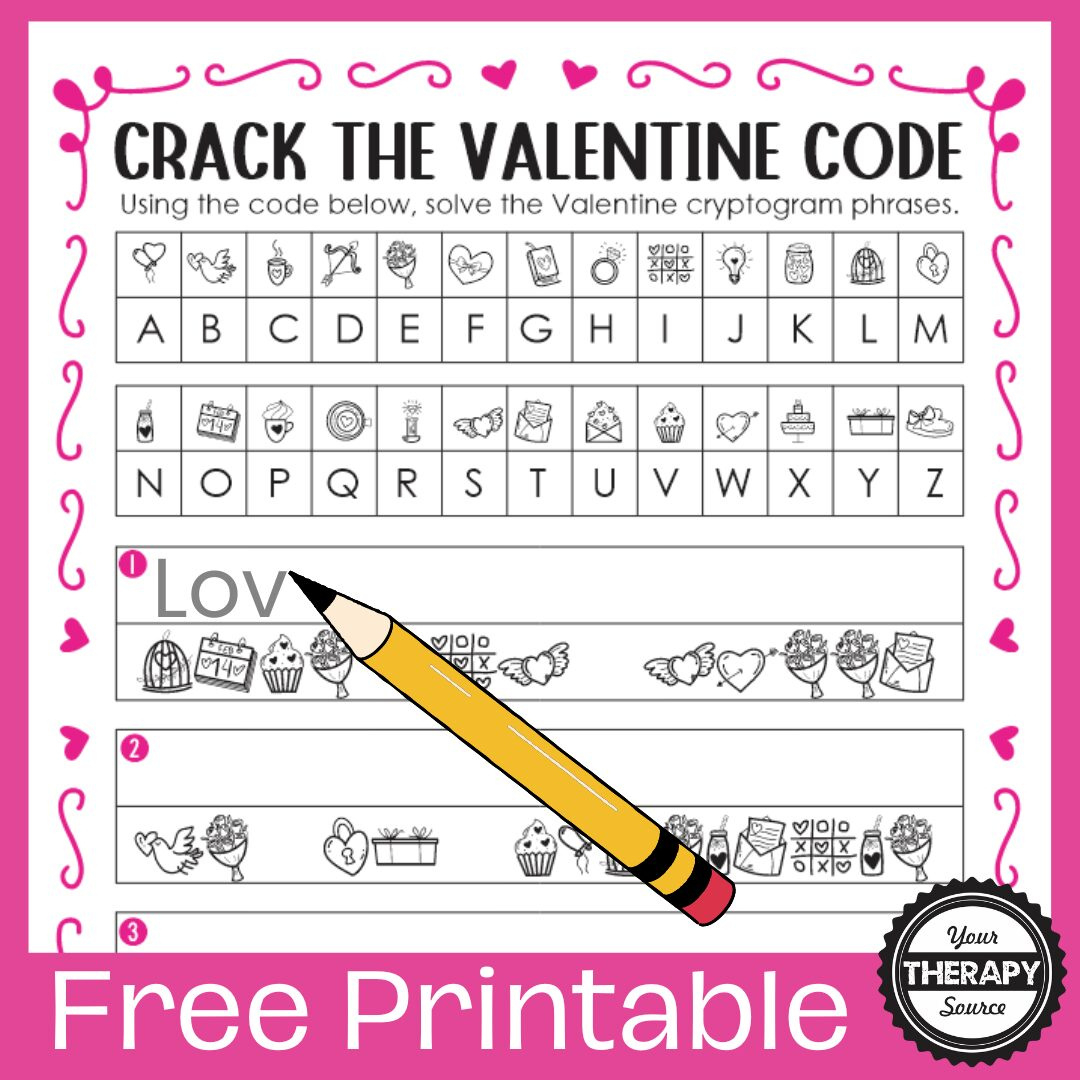 Valentine Cryptogram Free Printable Puzzle - Your Therapy Source with Free Printable Cryptograms No Download