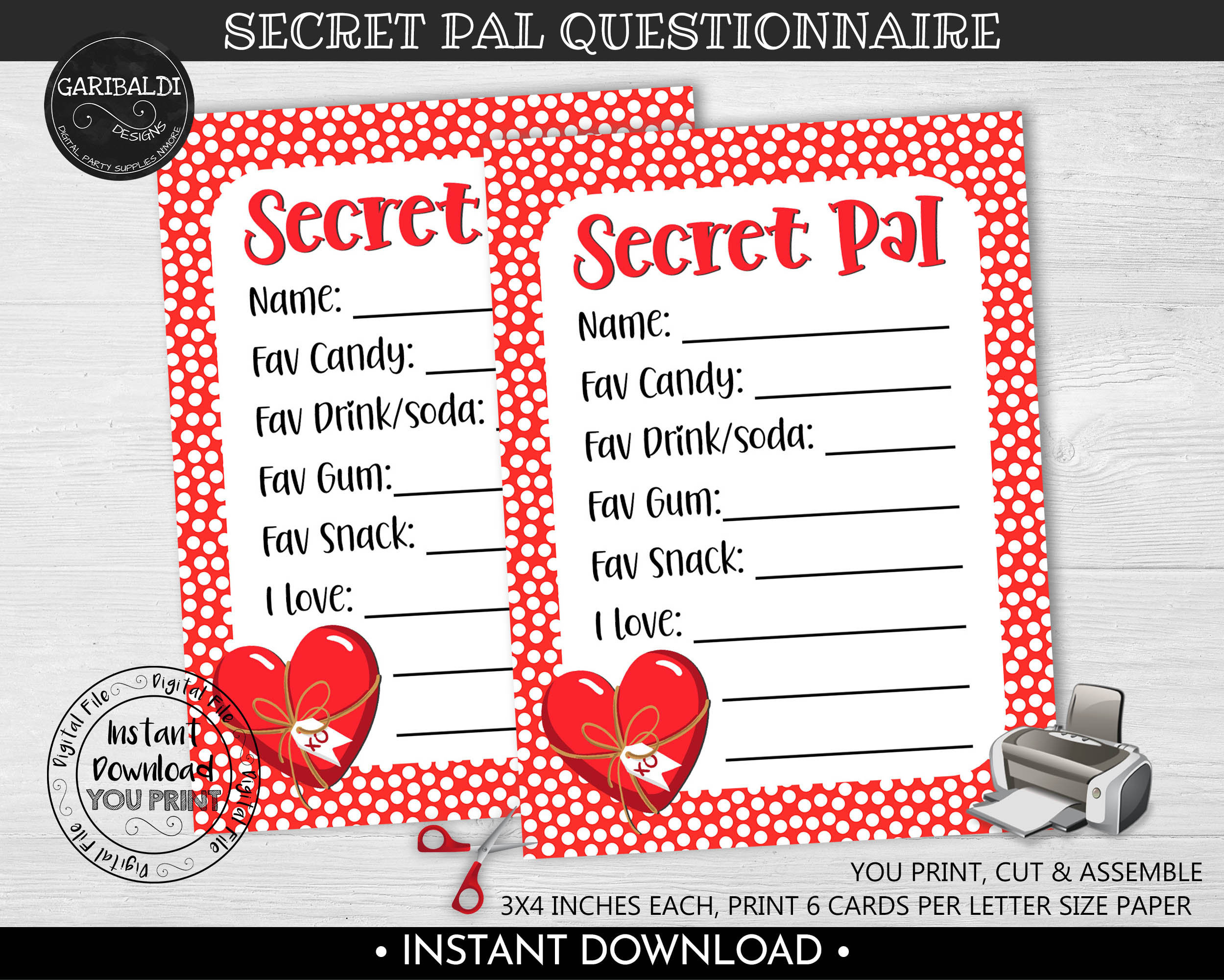 Valentine&amp;#039;S Day Secret Pal Questionnaire, Printable Gift Exchange regarding Free Printable Secret Pal Form