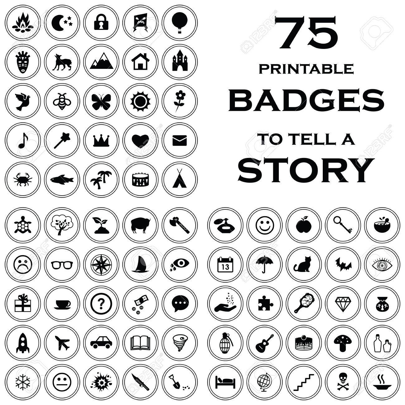 Vector Illustration Of Printable Black And White Badges With regarding Free Printable Picture Symbols