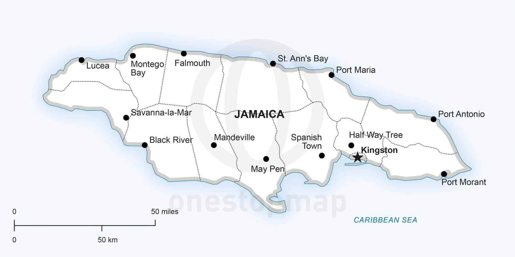 Vector Map Of Jamaica Political | One Stop Map for Free Printable Map of Jamaica