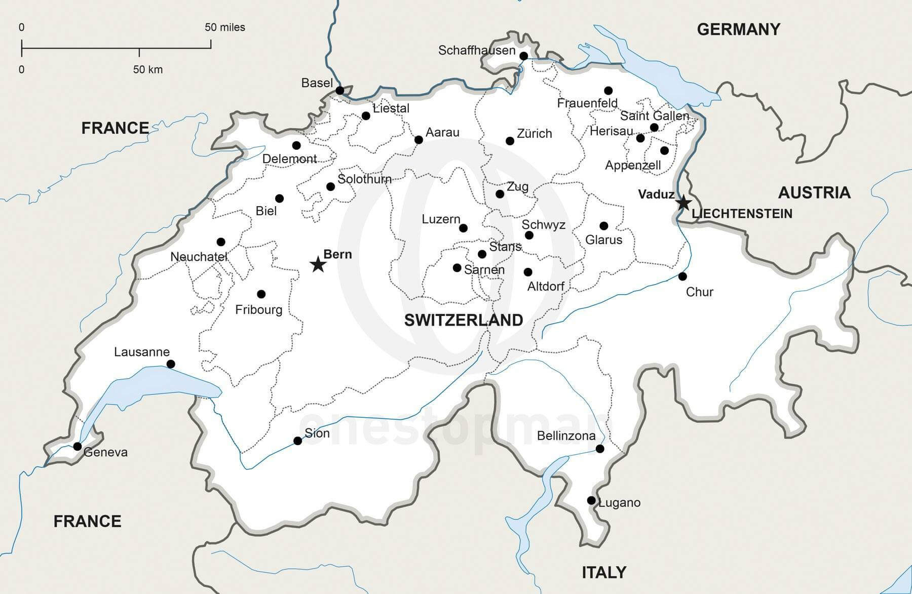 Vector Map Of Switzerland Political | One Stop Map intended for Free Printable Map of Switzerland