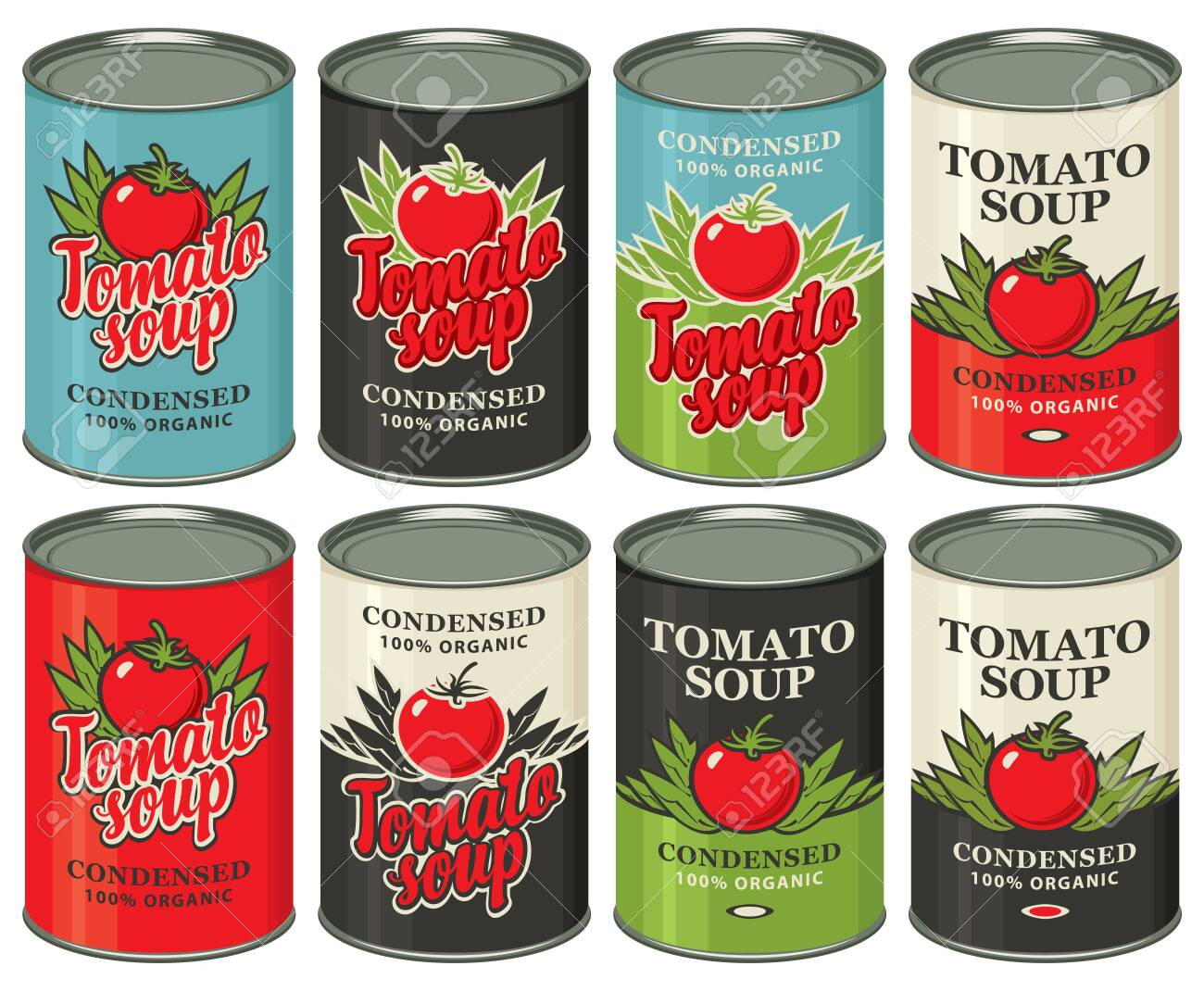 Vector Set Of Tin Cans With Various Labels For Condensed Tomato with Free Soup Can Label Template